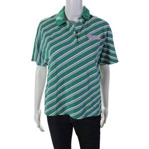 Lacoste Live Womens Cotton Striped Print Buttoned Polo Top Green Size EUR 36